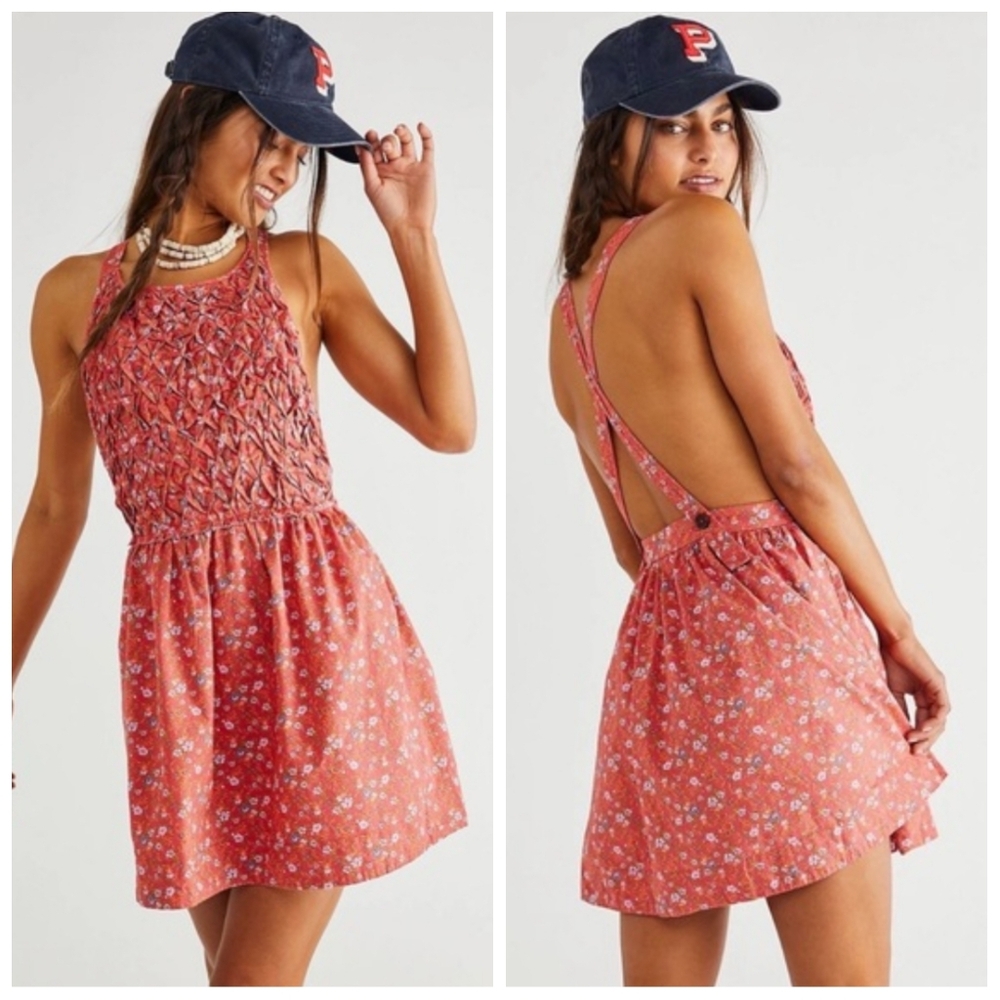 Free People Petunia Mini Dress Women's Medium Poppy Combo Bohemian Beach Coastal